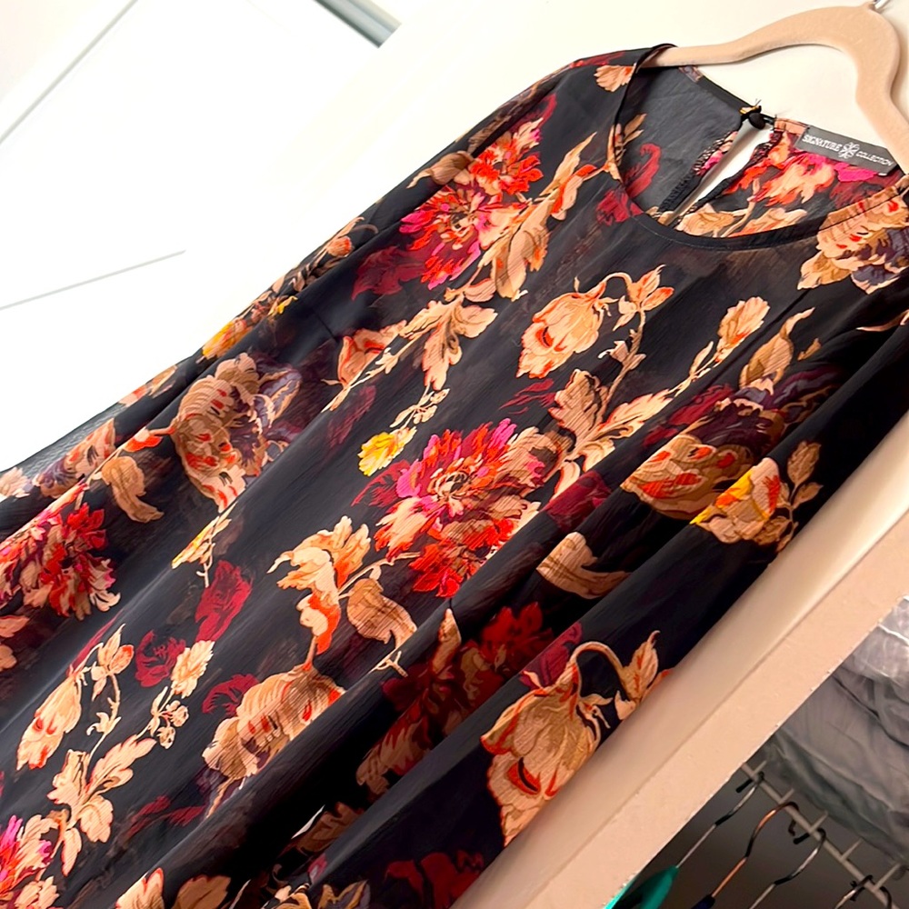 SIGNATURE COLLECTION Black Floral Blouse Shirt Top Women's MEDIUM 10-12